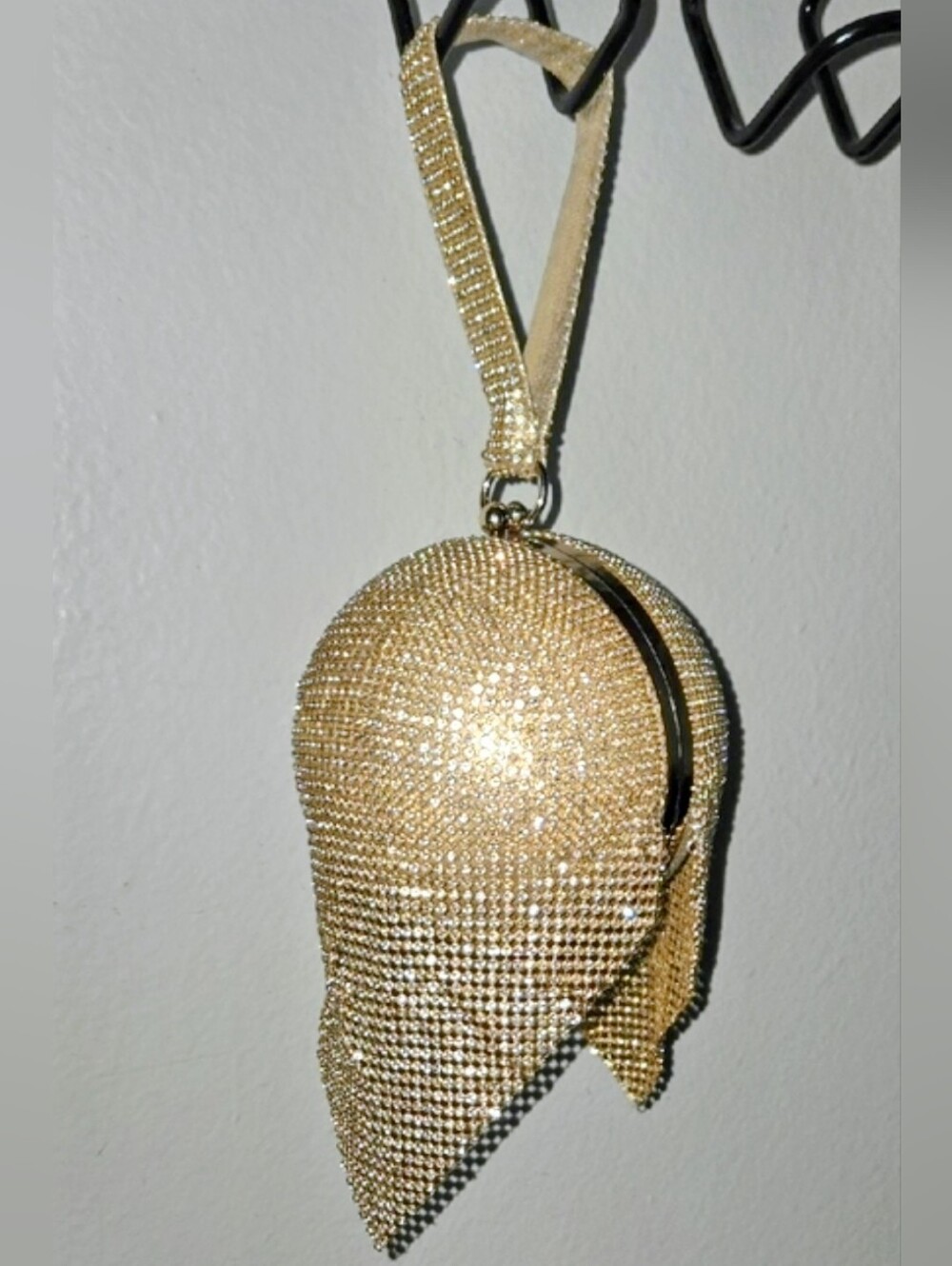 Gold Rhinestone Evening Bag Crystal Pouch Wristlet Cocktail Party